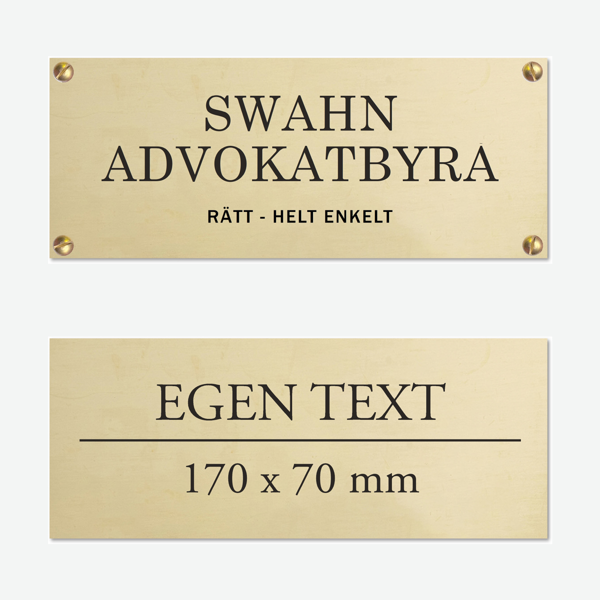 Dörrskylt i äkta polerad mässing med färgfylld gravyr