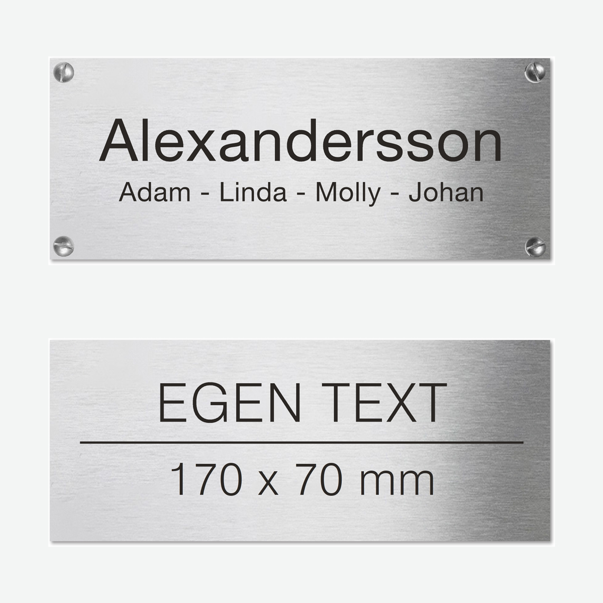 Dörrskylt i borstat rostfritt stål med färgfylld gravyr