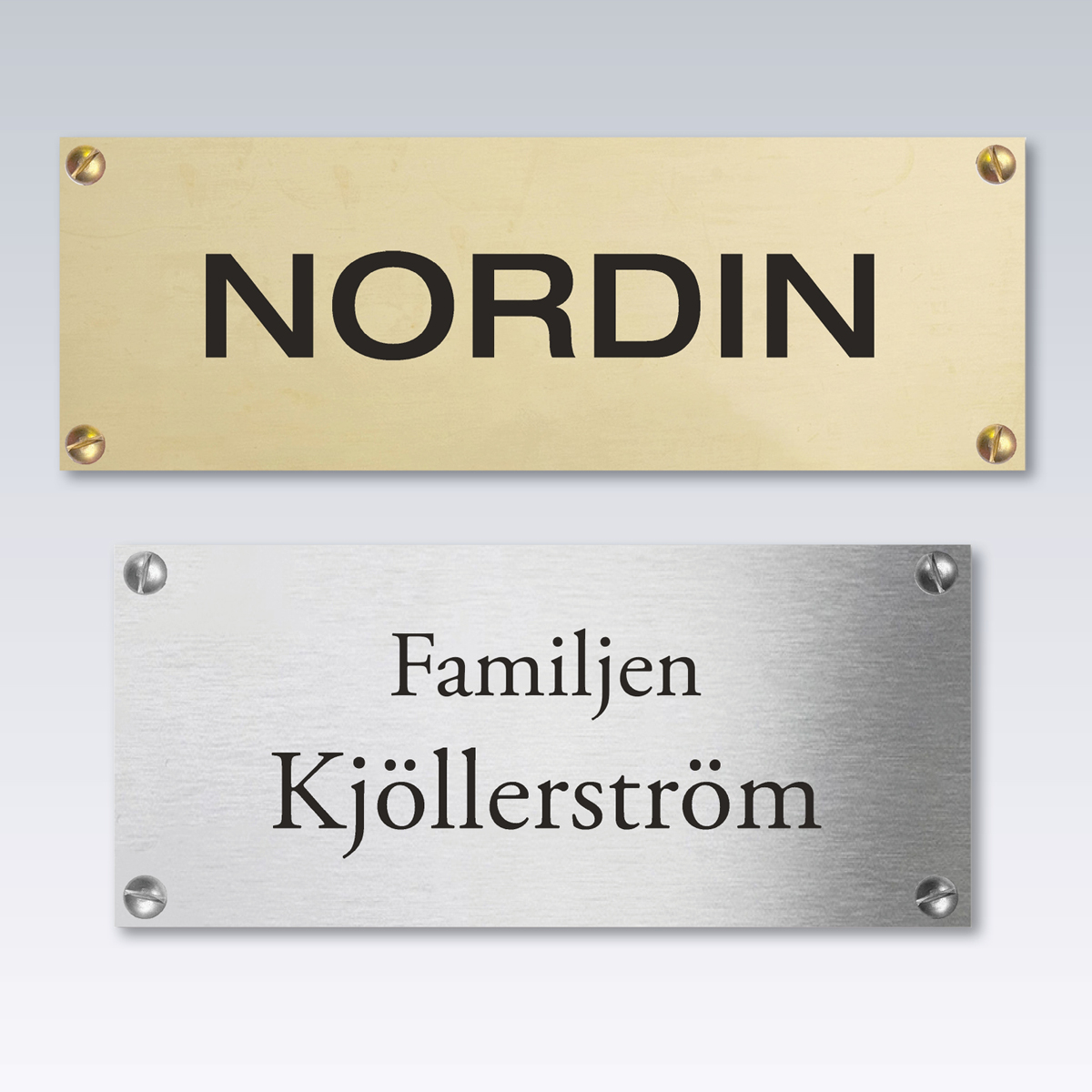 Dörrskyltar graverade i mässing - rostfritt stål